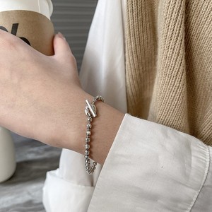 S925 Sterling <b>Silver</b> <b>Bead</b> OT Buckle Bracelet For Women Korean Style Light Luxury Jewelry Everyday Wear - Product Image 3