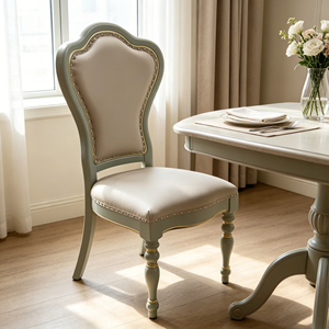 Traditional Tufted <b>Back</b> Dining <b>Chair</b> PU Leather Seat Wood Legs Antique Style Durable Comfortable for Dining Room Home Furniture - Product Image 2