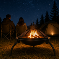 Brasero autoportant pliable 51 cm pour camping extérieur, barbecue, avec grille anti-étincelles en acier thermolaqué résistant à la chaleur, 3 pieds, portable, avec pique-foyer