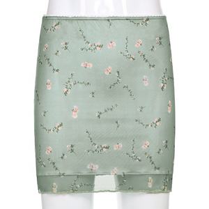 <span class=keywords><strong>2025</strong></span> européen américain printemps mode dames jupe imprimé fleuri dentelle maille mince court femmes jupes - Product Image 3