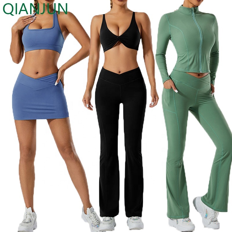 Wholesale Active Wear Set Comfortable Training Fitness High Waist Hip Lift Yoga Flared Pants 7 Piece Yoga Wear for Women