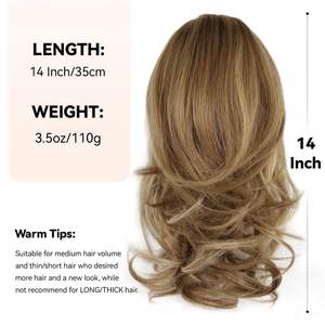 Extension de queue de cheval synthétique ondulée de 14 pouces avec pince à griffes, extensions de cheveux à clipser pour femmes (marron clair avec reflets beiges) - Product Image 6
