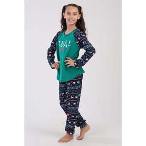 KIZ COCUK O. INTERLOK O YAKA REGLAN UZUN KOL ETEGI OVAL MANSETLI PIJAMA TAKIM(9-10/15-16) - เยซิล - เยซิล - Product Image 1
