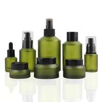 Pot en verre givré vert de 15g, 30ml, 50ml, 1oz, pour crème pour le visage, crème pour les yeux, flacon cosmétique en verre