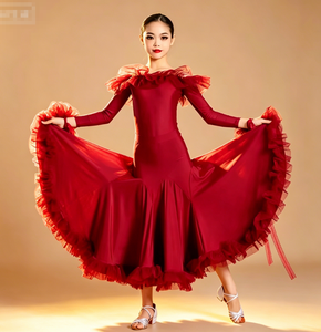 Leotardo de Baile Latino de Alta Calidad <span class=keywords><strong>con</strong></span> Falda, Conjunto de Vestido de Malla para Baile de Salón, <span class=keywords><strong>Tango</strong></span>, Samba, Estilo Gran Swing, Vestidos de Vals para Niñas - Product Image 1