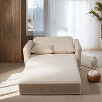 Sofá Cama Plegable de Dos Plazas con Diseño Moderno Sans, Tapizado en Tela Blanca, con Espacio de Almacenamiento