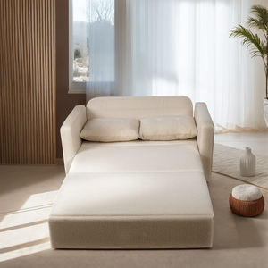 Canapé-<span class=keywords><strong>lit</strong></span> pliable deux <span class=keywords><strong>places</strong></span> en tissu blanc sans design moderne avec espace de rangement - Product Image 2