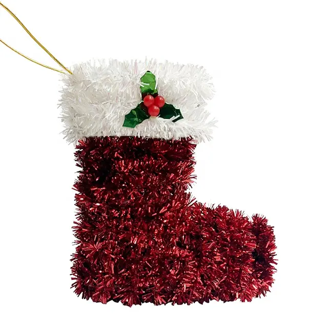 Perada populer pohon Natal ornamen Foil Glitter perada bingkai plastik topi Natal sepatu pesta gantung dekorasi
