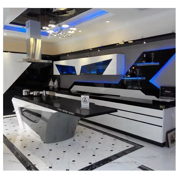 KINGV дисплей умная кухня черно-белая глянцевая Лаковая Современная дизайнерская модульная мебель кухонный шкаф шкафы