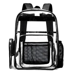 Clear Backpack See Through Clear Large Bookbag Heavy Duty PVC Transparent Backpack With Reinforced Strap For College Workplace