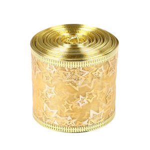 Cinta de Tul de Seda 100% con Estampado de Estrellas Navideñas, Doble Capa, 5cm de Ancho, Borde Dorado, 2 Colores, Cinta con Estampado de Estrellas Termoestampada - Product Image 6