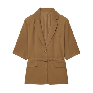<span class=keywords><strong>Nouvelle</strong></span> <span class=keywords><strong>collection</strong></span> automne pour femmes : Blazer à manches courtes avec ceinture et short large de couleur unie pour un look élégant - Product Image 2