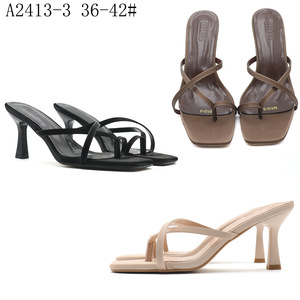 Moda de verano para mujer, tacones altos con punta cuadrada, Sexy Stiletto, Color sólido para la noche, Brisa, viaje, sandalias transfronterizas para exteriores - Product Image 4