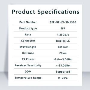 1.25G SFP फाइबर ऑप्टिक मॉड्यूल 1310nm सिंगल मोड LC SC 20KM DDM गीगाबिट SFP स्विच - Product Image 6