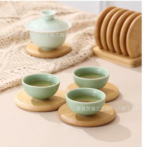Posavasos de madera para taza de té, tapete redondo de bambú con aislamiento térmico para juego de té chino, platillo de té Kung Fu, uso doméstico en el escritorio - Product Image 1
