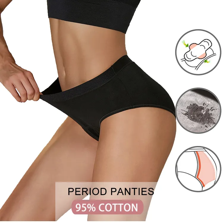 Wholesale 4 Layer Leakproof Heavy Flow Superfine Cotton Bamboo Underwear Menstrual Period Panties For Women Menstruation