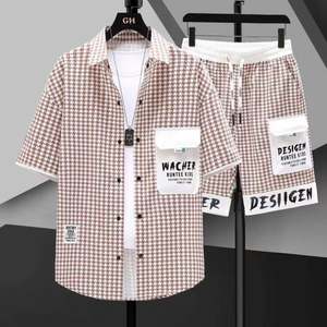 Completo Estivo da <span class=keywords><strong>Uomo</strong></span> Due Pezzi del Fornitore di <span class=keywords><strong>Abbigliamento</strong></span>: Pantaloni Ricamati e T-Shirt Tinta Unita, Abito <span class=keywords><strong>Smart</strong></span> <span class=keywords><strong>Casual</strong></span> in Tessuto Lavorato a Maglia - Product Image 6