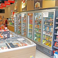 Congélateur vertical commercial avec porte en verre transparent, vente en gros d'usine, réfrigérateurs verticaux pour supermarchés