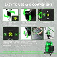 Niveau laser 5 lignes 360° auto-nivelant de précision avec trépied, niveau laser vert d'intérieur, 2 batteries, boîte à outils de nivellement