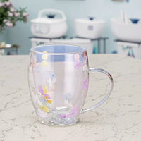 Meilleures ventes Tasse en verre à double paroi isolée en borosilicate écologique de luxe pour boire du café Décoration de fleurs séchées de cuisine