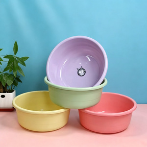 Bassine en plastique grande taille ronde couleur unie pour la maison, le dortoir, la buanderie, la salle de bain – Rose, Bleu, Vert - Product Image 1