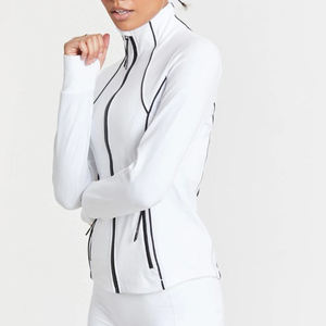 Hauts <span class=keywords><strong>de</strong></span> gymnastique moulants à manches longues pour femmes, vêtements d'extérieur <span class=keywords><strong>de</strong></span> <span class=keywords><strong>sport</strong></span> personnalisés en élasthanne/nylon, vestes <span class=keywords><strong>de</strong></span> yoga à fermeture éclair, style cool uni coupe ajustée pour femmes - Product Image 5