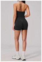 Ensemble de shorts de yoga sans couture en Spandex/Nylon, col halter, anti-plis, rehausseur de fessiers, moulant, pour course en extérieur et fitness, deux pièces