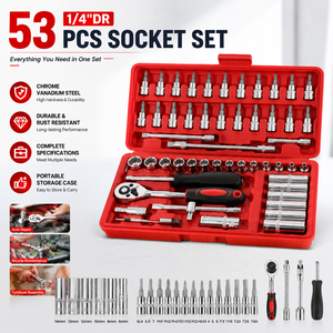 Kit de douilles combinées 53 pièces, outils de réparation automobile, outils de quincaillerie domestique (kit d'outils combinés avec douilles) - 004 - Product Image 5