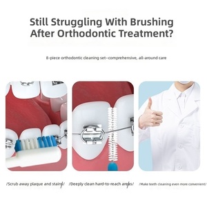 Kit de soins bucco-dentaires orthodontiques 8 pièces avec guide pour fil dentaire, ensemble d'outils de nettoyage pour appareils dentaires, kit dentaire réutilisable pour <span class=keywords><strong>la</strong></span> maison - Product Image 5