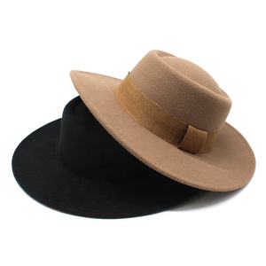 Sombreros <span class=keywords><strong>de</strong></span> fieltro Fedora con logotipo personalizado para mujer, venta al por mayor, sombreros <span class=keywords><strong>de</strong></span> fieltro planos <span class=keywords><strong>de</strong></span> ala ancha para hombre y mujer con hebilla - Product Image 4