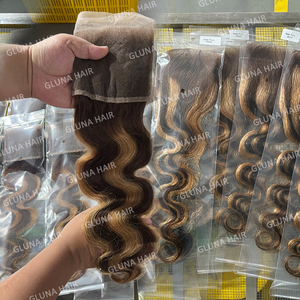 Bán Buôn #33 Màu Đỏ Màu Nâu Cơ Thể Sóng Tóc Con Người Bó Lớp Biểu Bì Phù Hợp Nguyên Liệu Tóc Trinh Nữ Miến Điện Bó Xoăn Với Phía Trước - Product Image 2