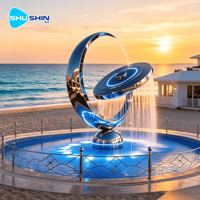 Escultura Moderna de Metal Pulido, Estatua Artística Lavable de Acero Inoxidable con Rociador de Agua, Fuente Decorativa para Jardín, Centro Comercial o Exteriores