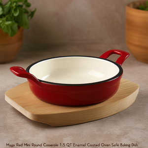 Mini casseruola rotonda Magma Red da 1,5 litri, rivestita in smalto, adatta al forno. - Product Image 3