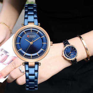 Montre-bracelet CURREN 9054 pour femme, simple, bleue, à quartz, bracelet en acier inoxydable, élégante, étanche, ovale, 16 mm, sportive, pour robe - Dames - Product Image 5