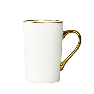 Taza de cerámica chapada en oro con borde y asa dorados, taza de café de lujo para regalo, color sólido, taza individual. - Product Image 1