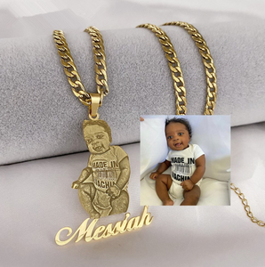 Nouveau personnalisé givré <span class=keywords><strong>Portrait</strong></span> Photo nom collier <span class=keywords><strong>dessin</strong></span> animé photo collier enfants nom plaque Alphabet bricolage pendentif collier - Product Image 5