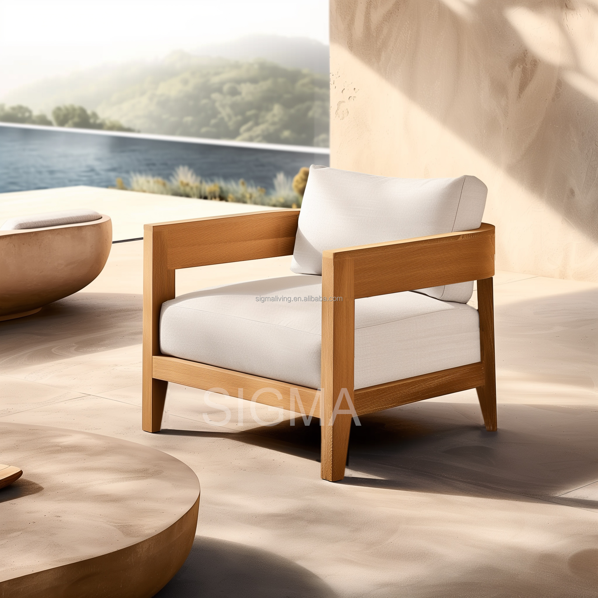 Sigma Garden Furniture Set Luxury Sofa Set Teak Wood Coffee Table Outdoor Furniture Sofa Set Patio Sofa