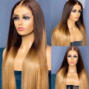 Pelucas de Cabello Humano Real Liso y Sedoso, Pre-Desplumadas, Ombre Rubio Marrón, Largas y Rectas, Sin Pegamento, 360 Full HD Lace Frontal, para Mujeres Negras - Product Image 4