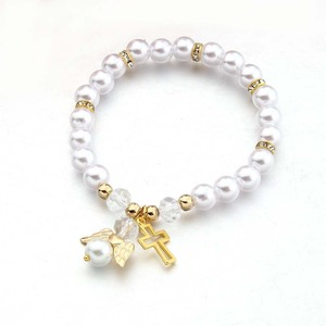 Pulsera de Perlas Doradas, Plateadas y Rosas <span class=keywords><strong>para</strong></span> Niña o Niño, Recuerdo de <span class=keywords><strong>Bautizo</strong></span>, Recuerdo de Fiesta de Baby Shower, Decoraciones - Product Image 4