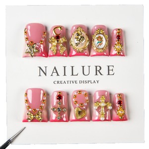 10 pièces de faux ongles à presser en gel UV, durables, en acrylique, sculptés, pour manucure, faits main, vente en gros - Product Image 4