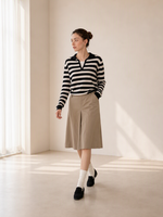 Pull en tricot d'automne pour femme, en laine et polyester, à rayures et carreaux, effet deux pièces, col rabattu
