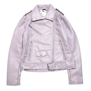 2021 Custom logo Women winter slim motorcycle warm jacket lapel leather cool coat for lady
