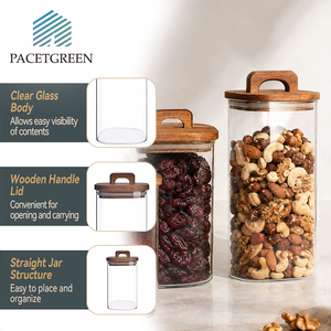 Airtight Square Glass Jars for <strong>Tea</strong> and Spices Glass <strong>Canister</strong> <strong>Set</strong> with Acacia Wood Lid Wholesale Glass Coffee Bean Storage Jar - Product Image 3