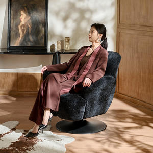 Sillón giratorio de diseño moderno, tapizado en terciopelo negro, con relleno de espuma, para sala de estar o balcón. - Product Image 5