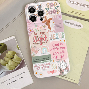 Coque de téléphone portable rigide en PC avec motif fleur rose et croix, impression photo, pour iPhone 8 X Xr Xs 11 12 13 14 15 16 17 Pro Max - Product Image 1