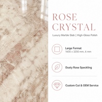Dalle de pierre frittée polie Rose Crystal 1600x3200x6mm, finition luxe, veinure rose, pour mur et sol de cuisine, projet d'intérieur de luxe