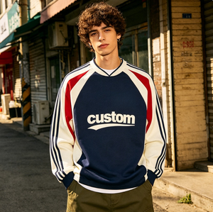 Conjunto de Camisetas Deportivas Personalizadas para Hombre, Cuello Redondo, Diseño de Bloques de Color, Estampado Frontal, Ropa de Otoño, 100% Poliéster Tejido - Product Image 1