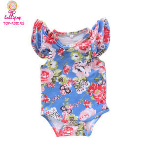 <span class=keywords><strong>Vêtements</strong></span> pour bébés et enfants en gros, barboteuses à volants à imprimé floral, barboteuses en coton doux pour nouveau-nés, barboteuses à manches bouffantes pour filles - Product Image 3