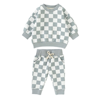 Vêtements pour bébés garçons et filles en gros, ensemble de vêtements à carreaux pour tout-petits, tenue rétro à manches longues