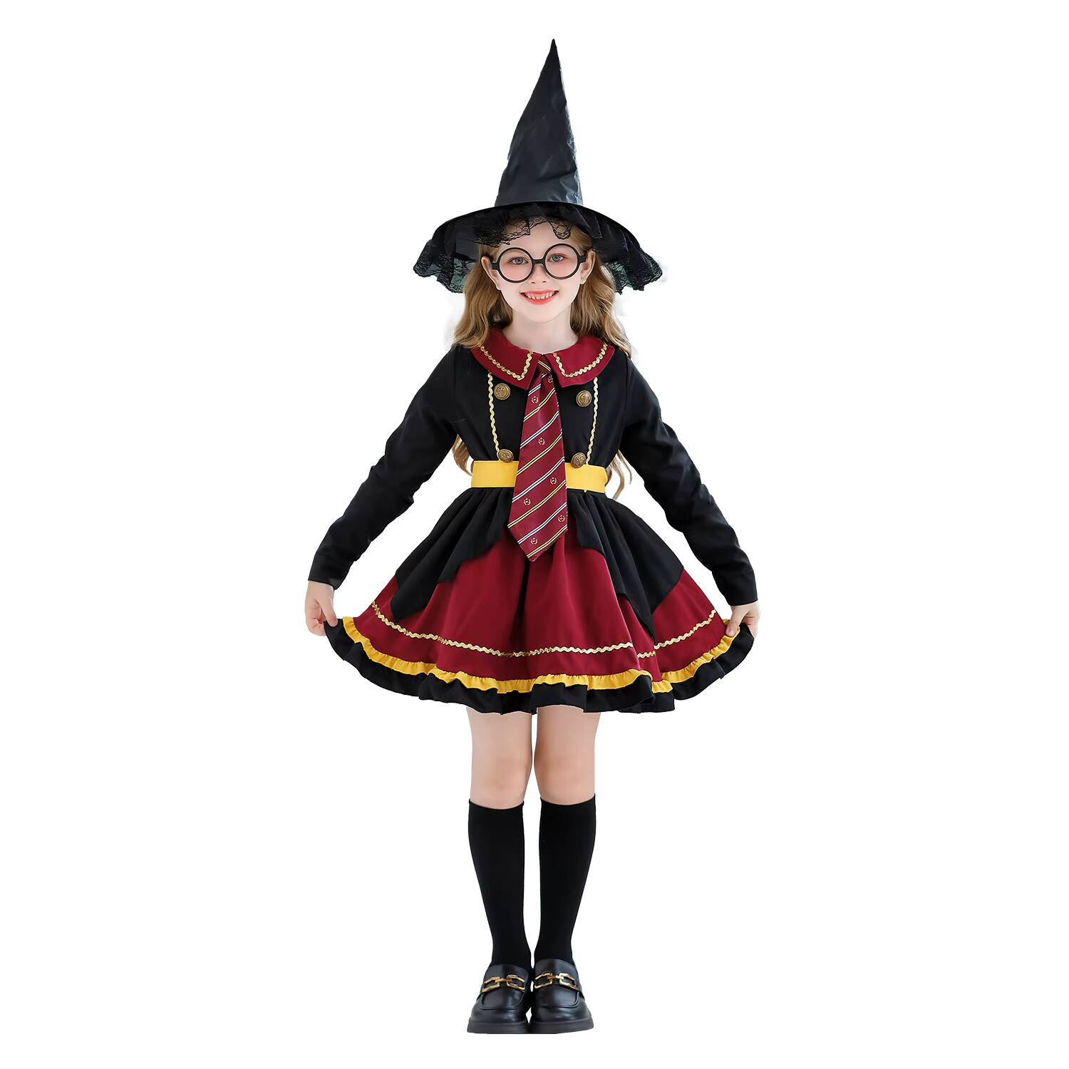 Black Children Dress + belt + tie + hat + glasses without lenses